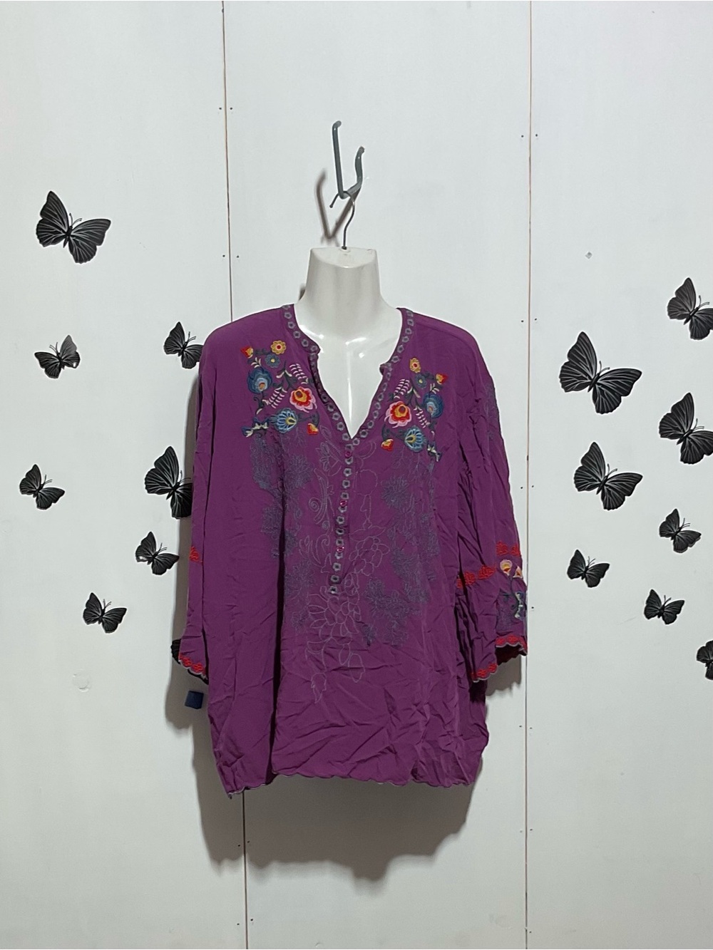 Purple Embroidered Women's Peasant Blouse
